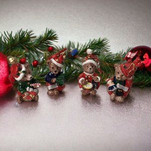 Vtg Set 4 Ceramic Christmas Bear Ornaments Christmas Theme Bears 4in RARE